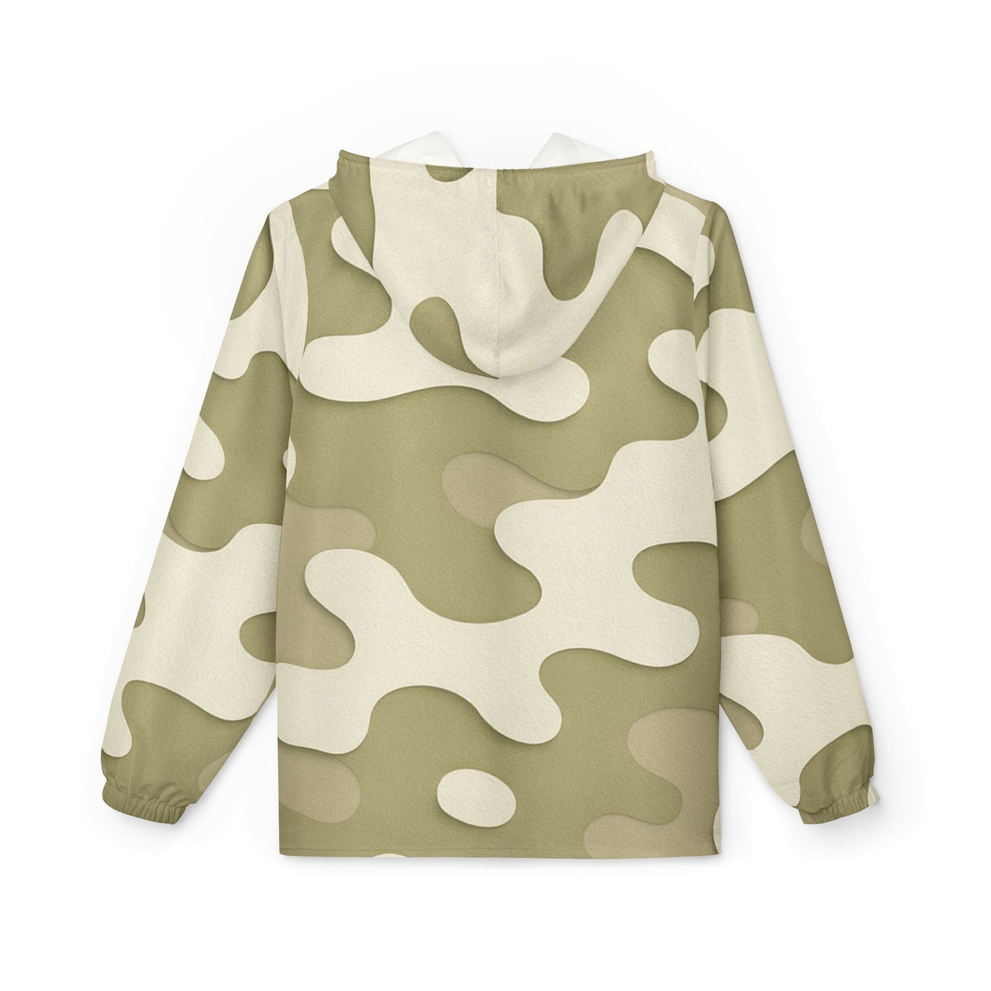 Camo Windbreaker Jacket — Olive Cream Full‑Print Hooded Rain Shell