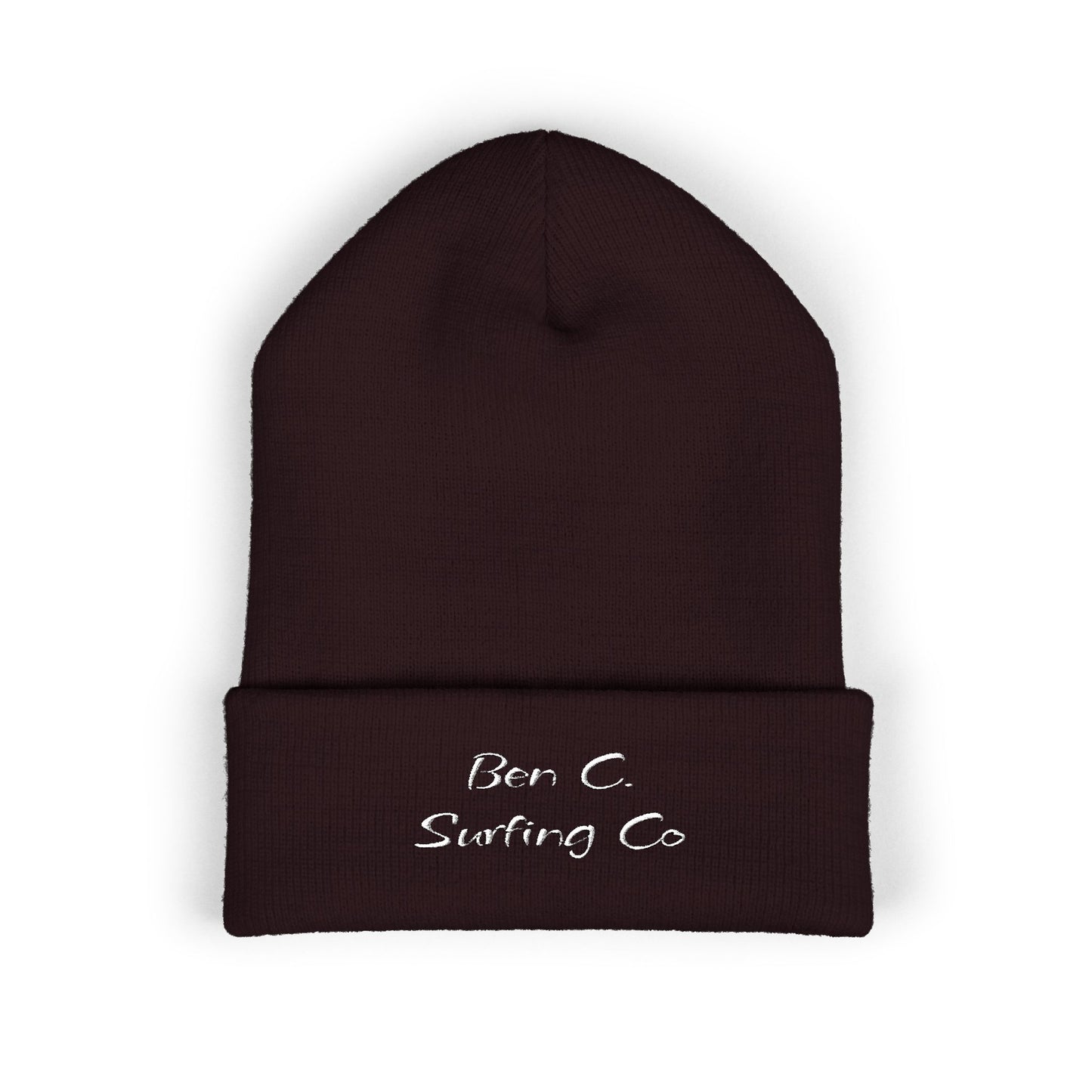 Embroidered 'Bun C Surfing Co' Classic Cuffed Beanie — Olive Knit Winter Hat