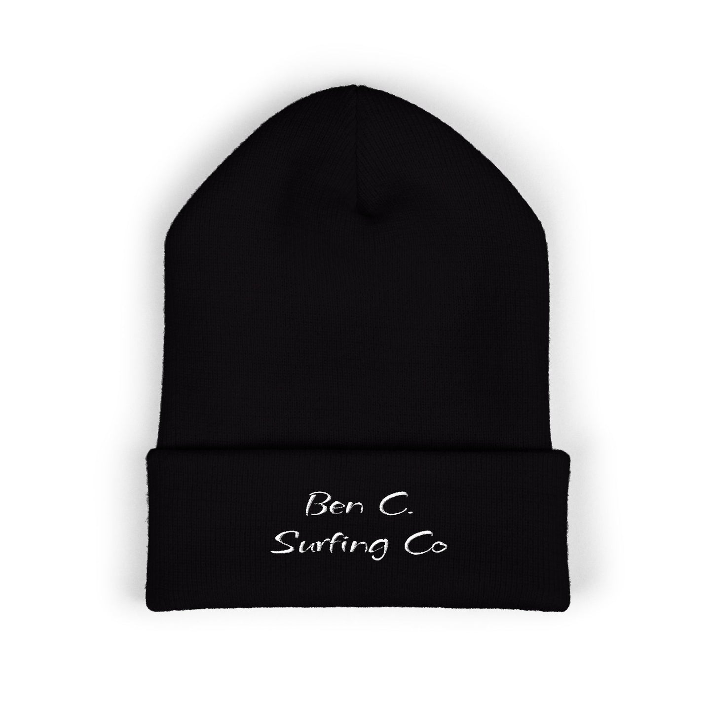 Embroidered 'Bun C Surfing Co' Classic Cuffed Beanie — Olive Knit Winter Hat
