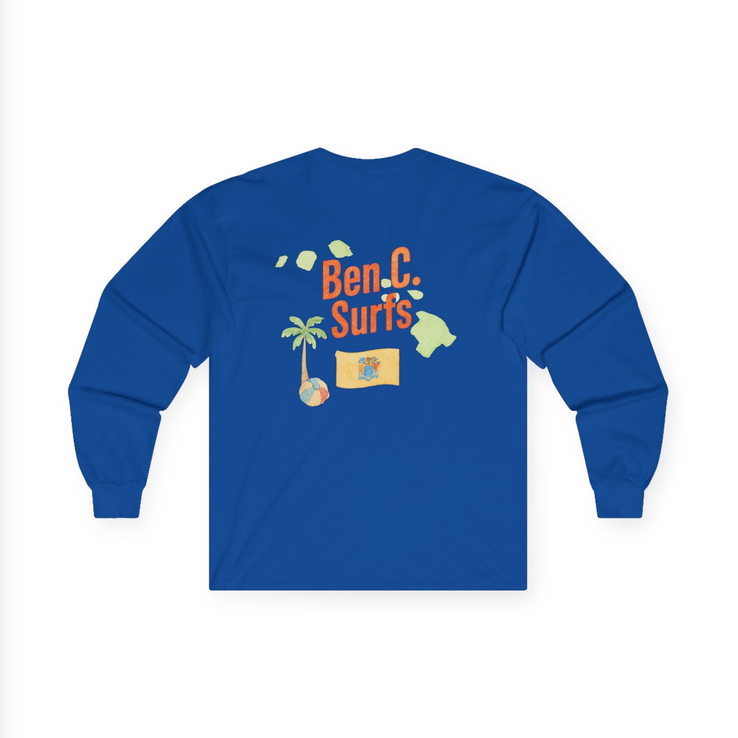 Ben C. Surfs Long Sleeve Tee — Hawaiian Surf Palm Island Graphic