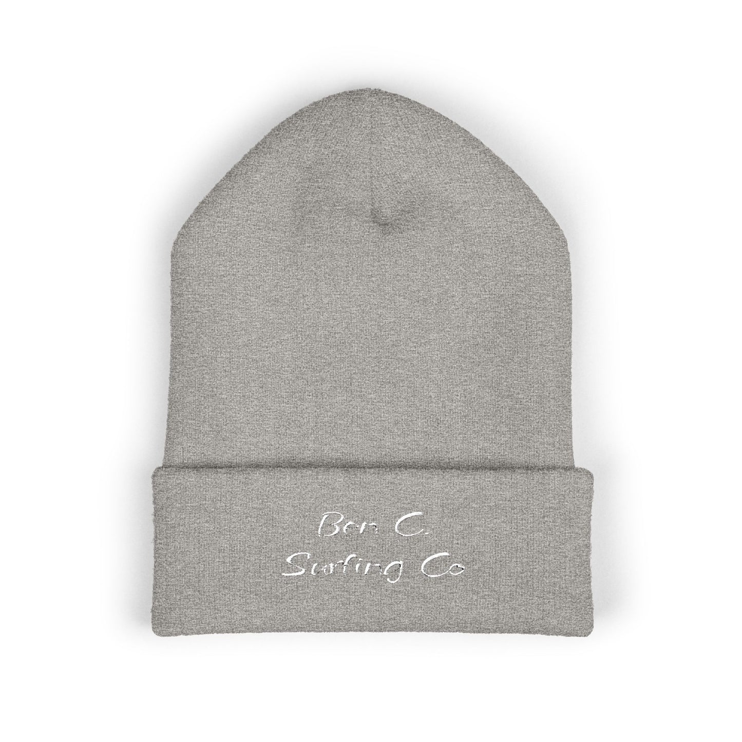 Embroidered 'Bun C Surfing Co' Classic Cuffed Beanie — Olive Knit Winter Hat