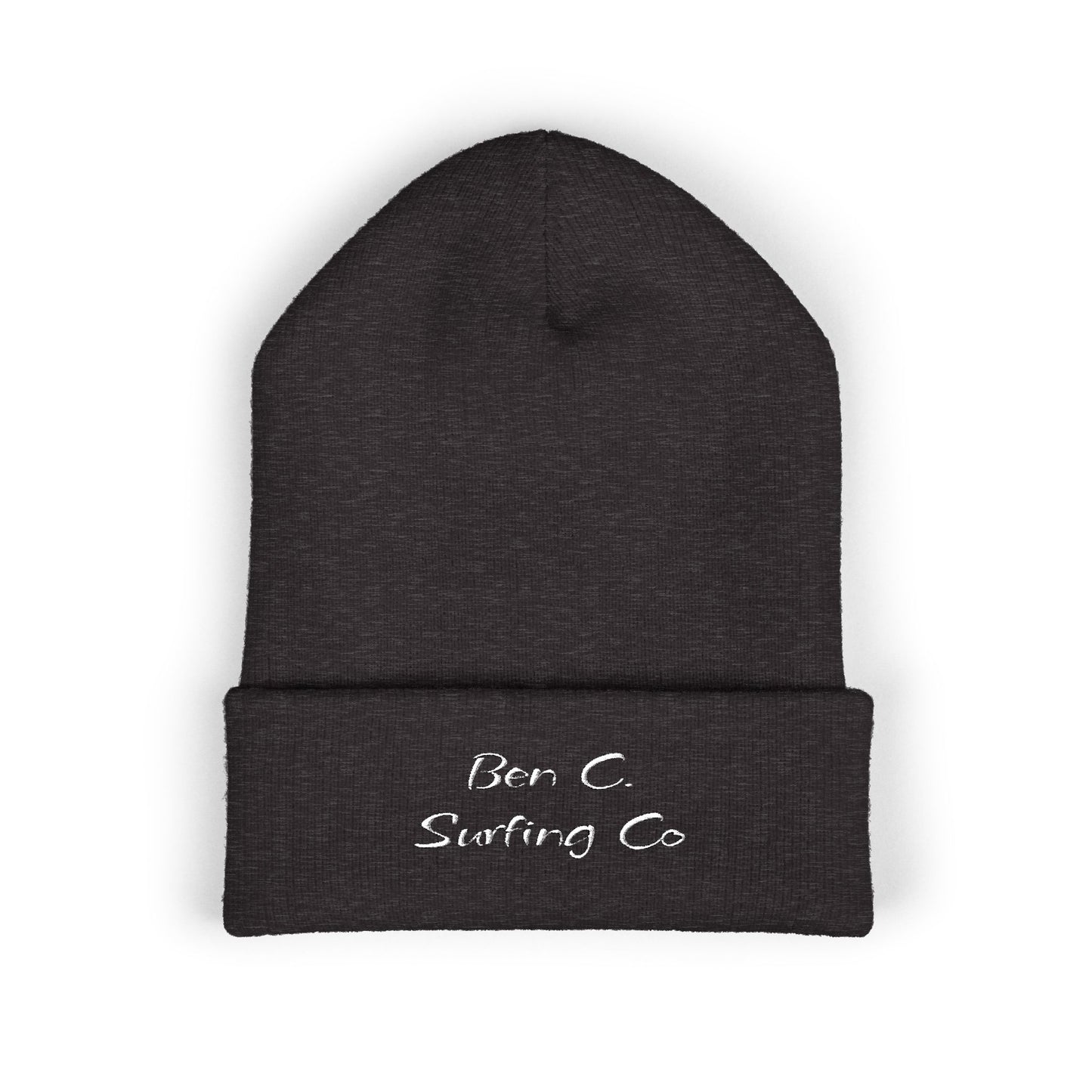 Embroidered 'Bun C Surfing Co' Classic Cuffed Beanie — Olive Knit Winter Hat