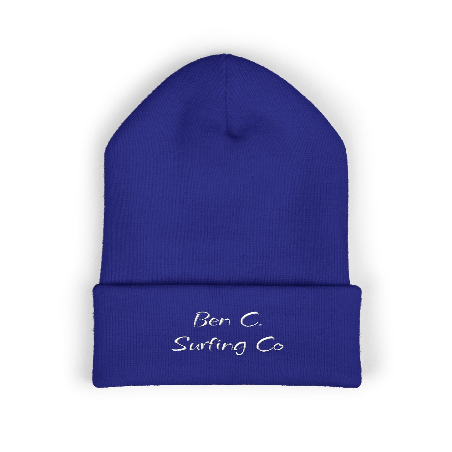 Embroidered 'Bun C Surfing Co' Classic Cuffed Beanie — Olive Knit Winter Hat