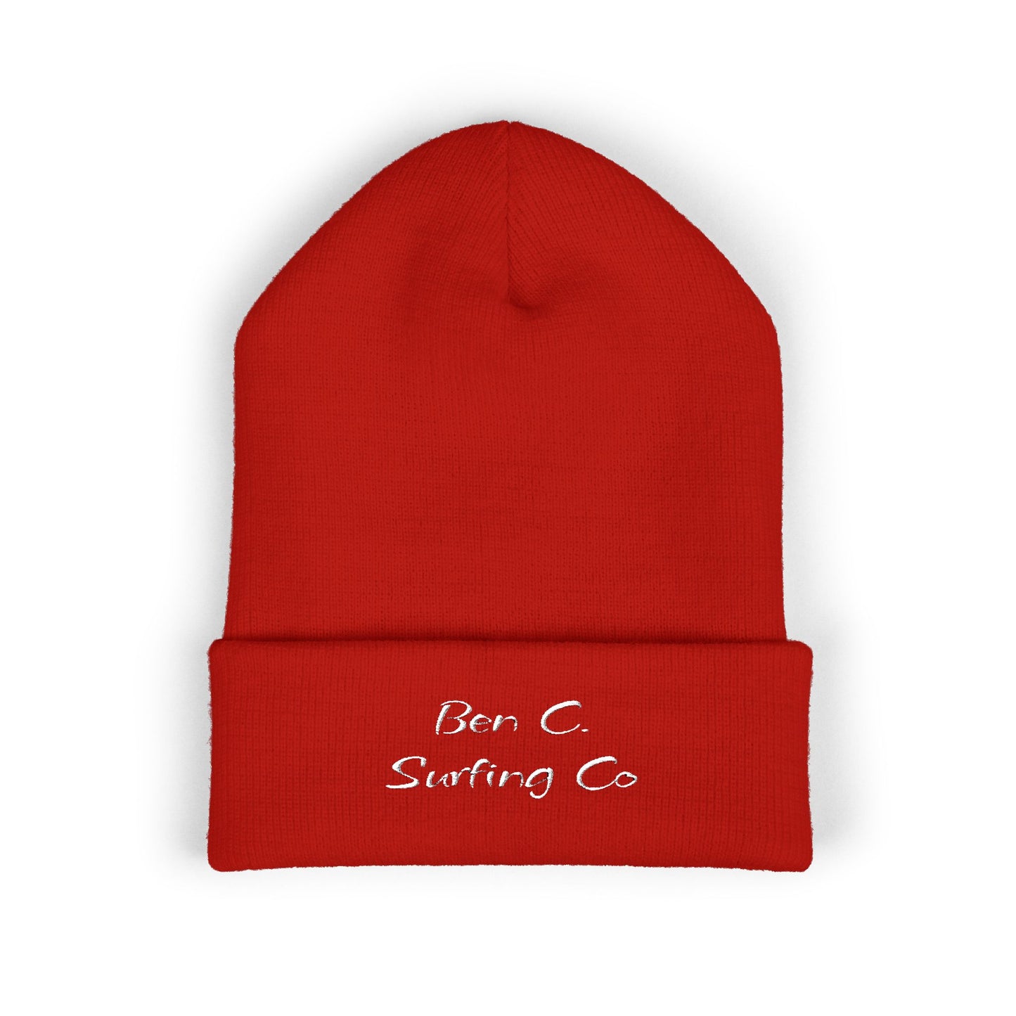 Embroidered 'Bun C Surfing Co' Classic Cuffed Beanie — Olive Knit Winter Hat
