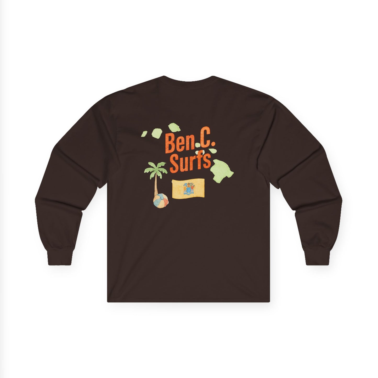 Ben C. Surfs Long Sleeve Tee — Hawaiian Surf Palm Island Graphic