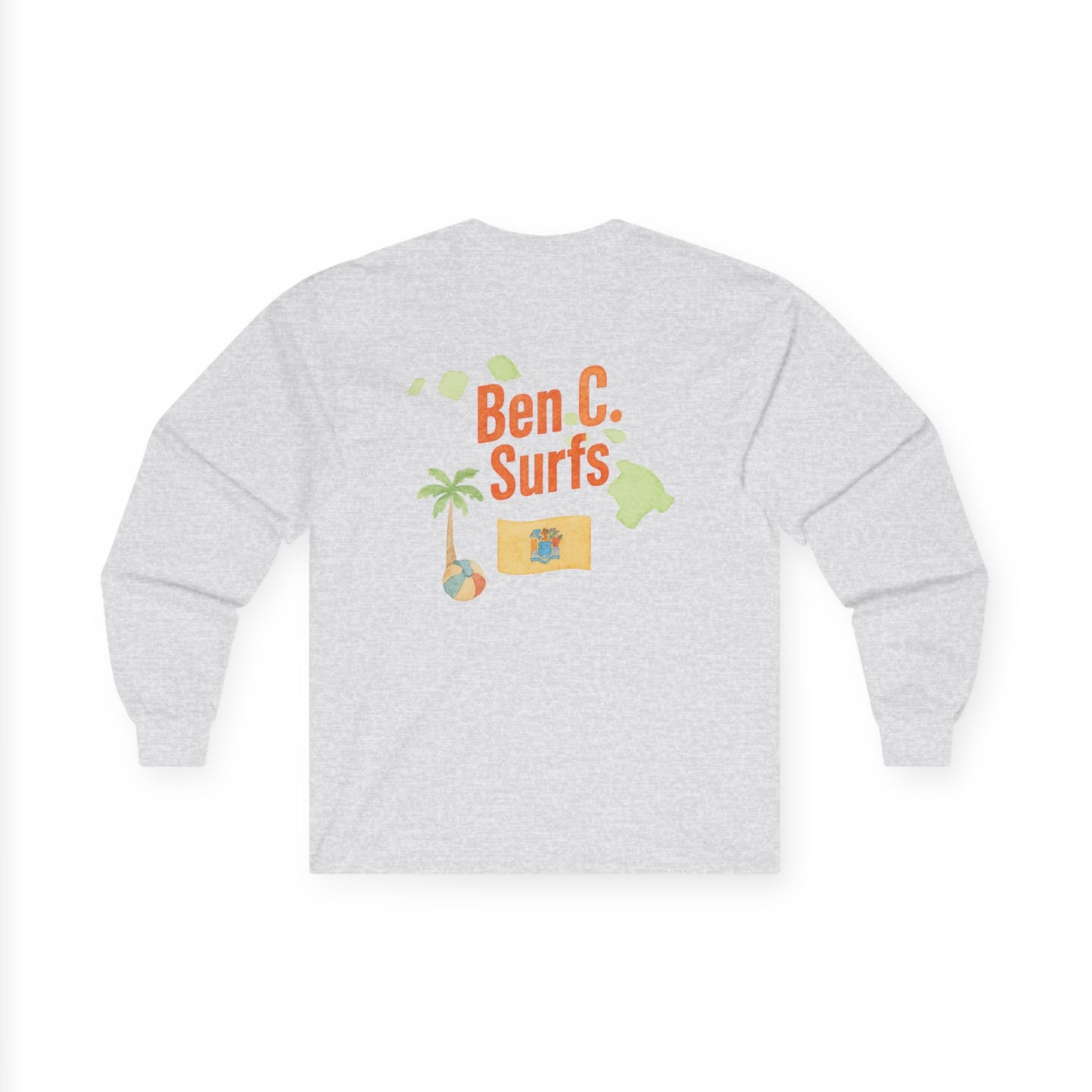 Ben C. Surfs Long Sleeve Tee — Hawaiian Surf Palm Island Graphic