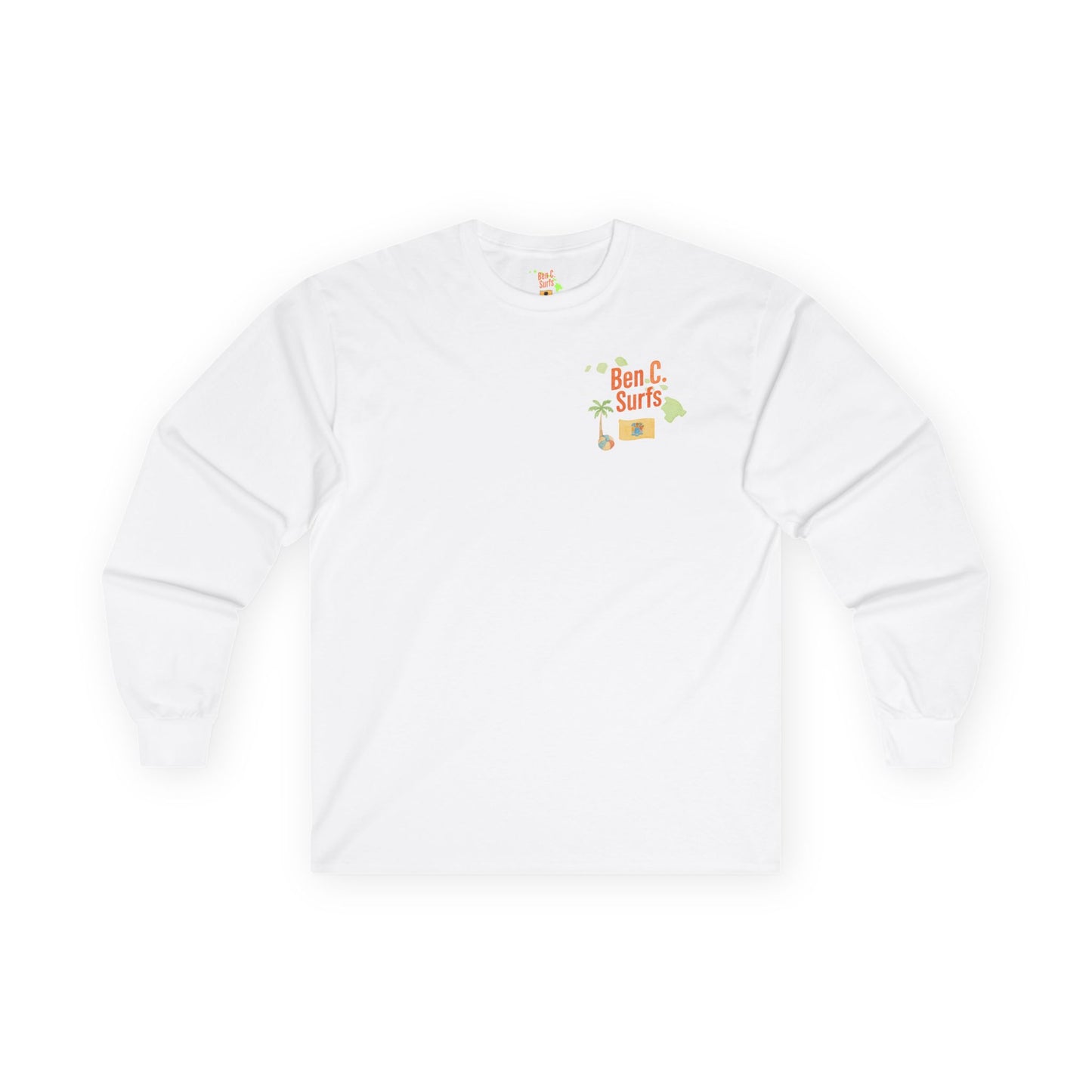 Ben C. Surfs Long Sleeve Tee — Hawaiian Surf Palm Island Graphic