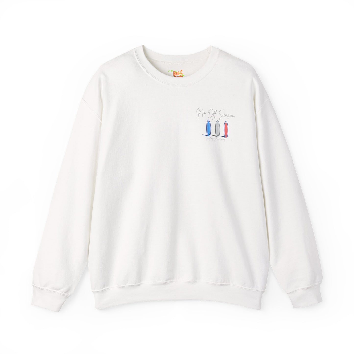 Crewneck Sweatshirt — Surfboard 'No Off Season' Coastal Pullover